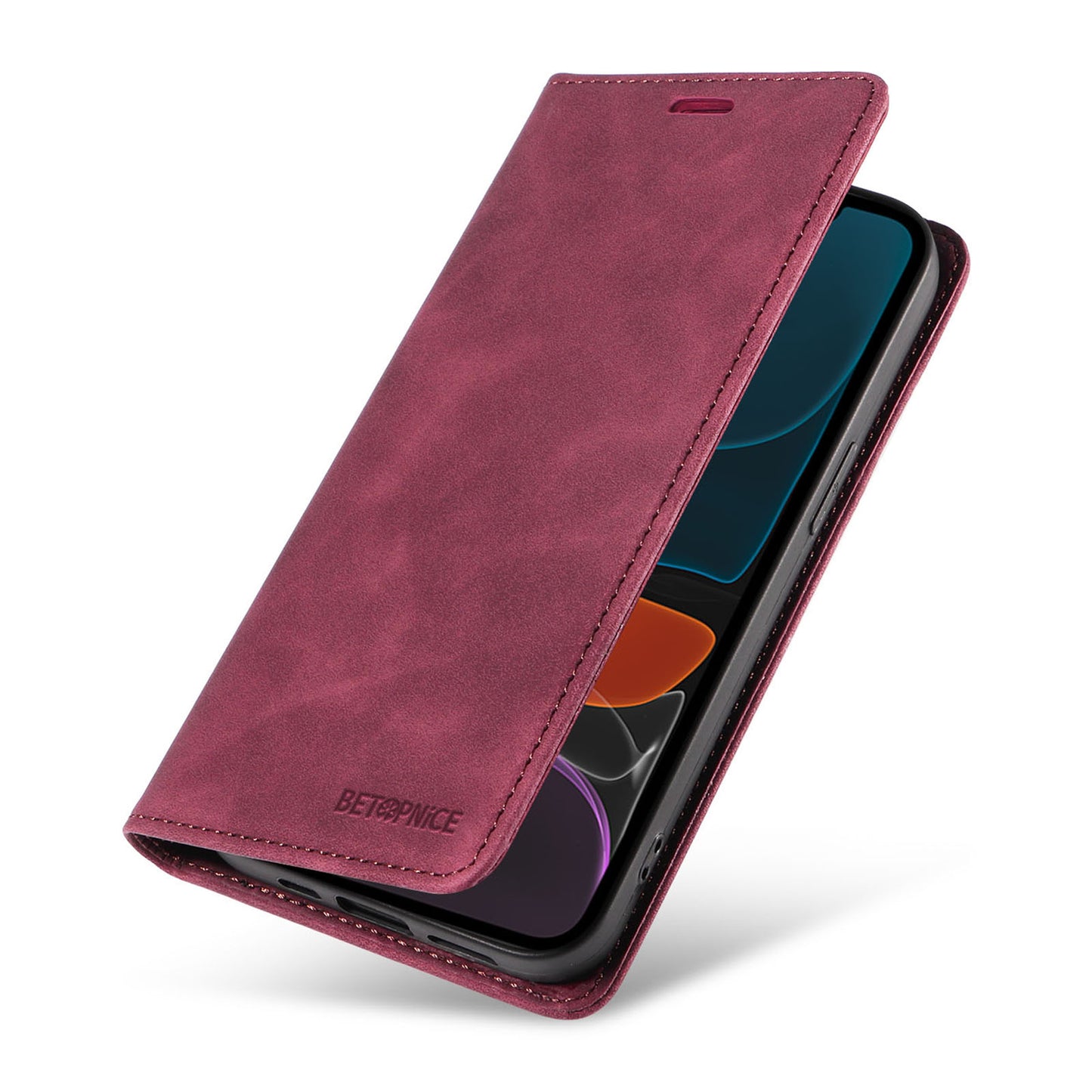 Uniqkart 003 For iPhone 12 / 12 Pro 6.1 inch Cell Phone Cover Wallet Leather Stand RFID Blocking Case - Red