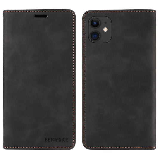 Uniqkart 003 For iPhone 12 / 12 Pro 6.1 inch Cell Phone Cover Wallet Leather Stand RFID Blocking Case - Black