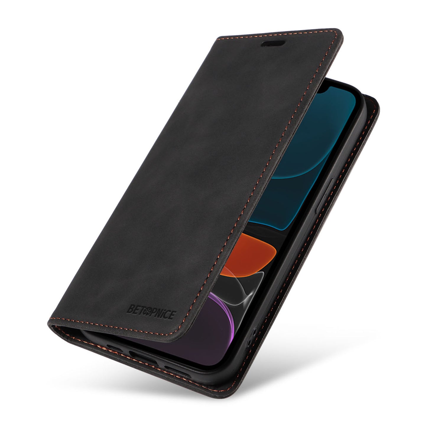 Uniqkart 003 For iPhone 12 / 12 Pro 6.1 inch Cell Phone Cover Wallet Leather Stand RFID Blocking Case - Black