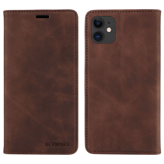 Uniqkart 003 For iPhone 12 / 12 Pro 6.1 inch Cell Phone Cover Wallet Leather Stand RFID Blocking Case - Brown