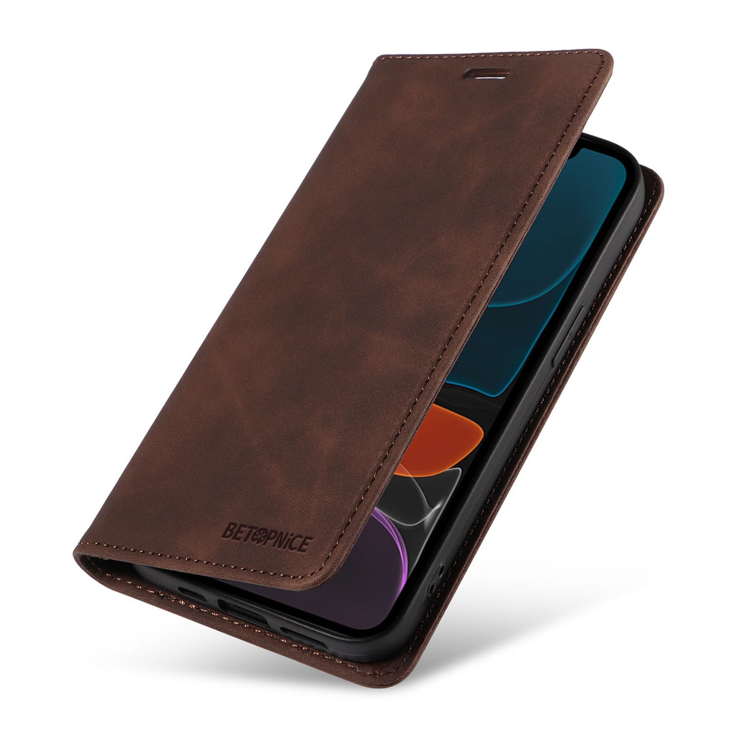 Uniqkart 003 For iPhone 12 / 12 Pro 6.1 inch Cell Phone Cover Wallet Leather Stand RFID Blocking Case - Brown