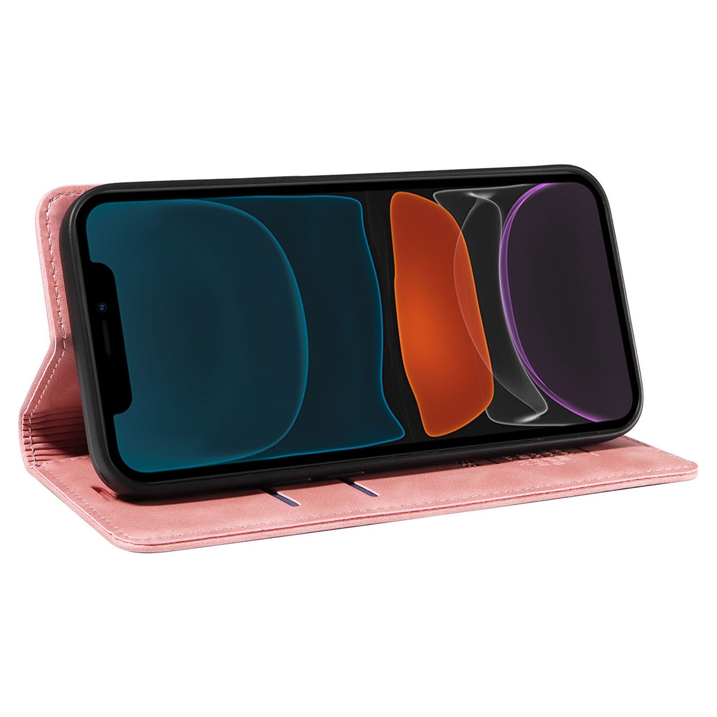Uniqkart 003 For iPhone 12 / 12 Pro 6.1 inch Cell Phone Cover Wallet Leather Stand RFID Blocking Case - Pink