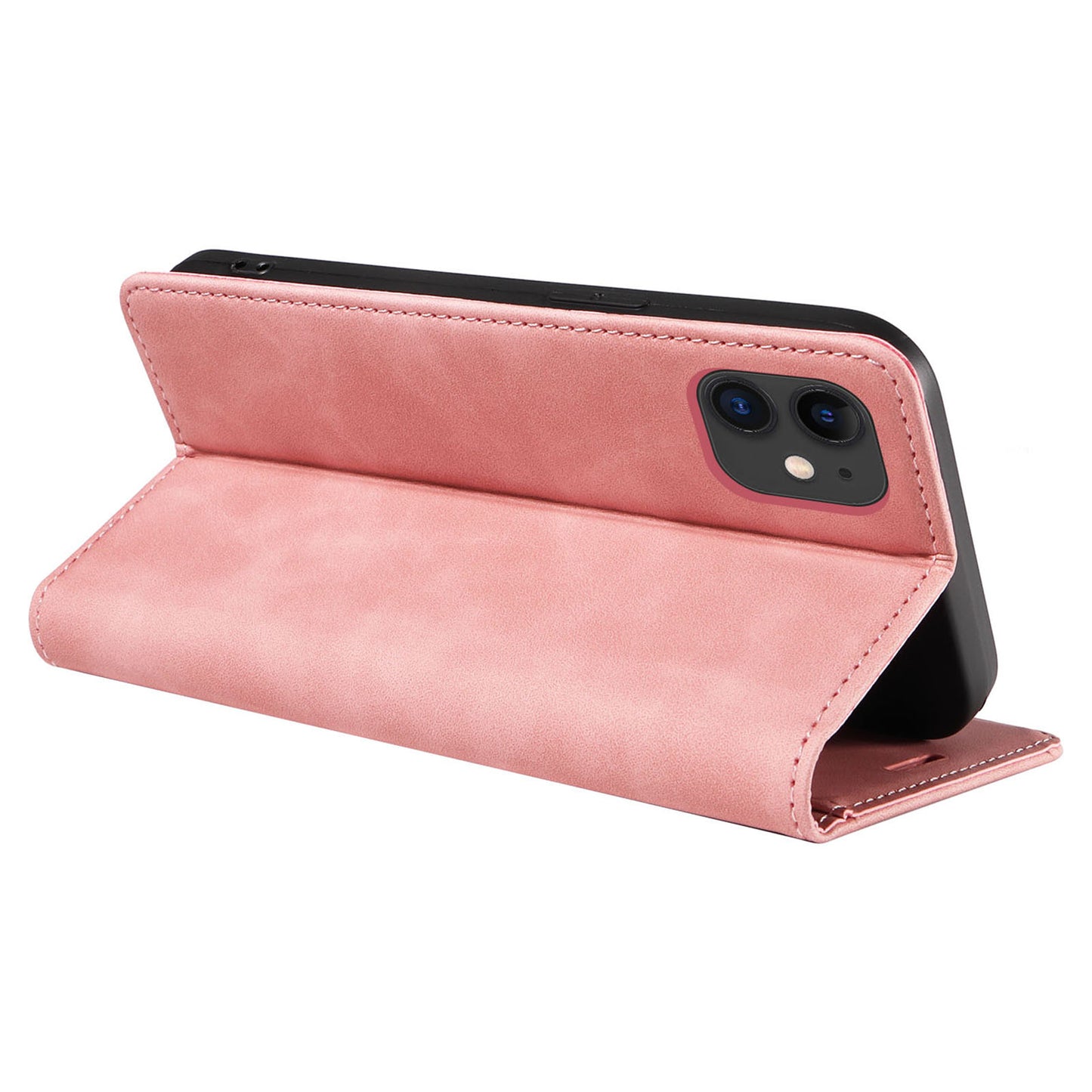 Uniqkart 003 For iPhone 12 / 12 Pro 6.1 inch Cell Phone Cover Wallet Leather Stand RFID Blocking Case - Pink