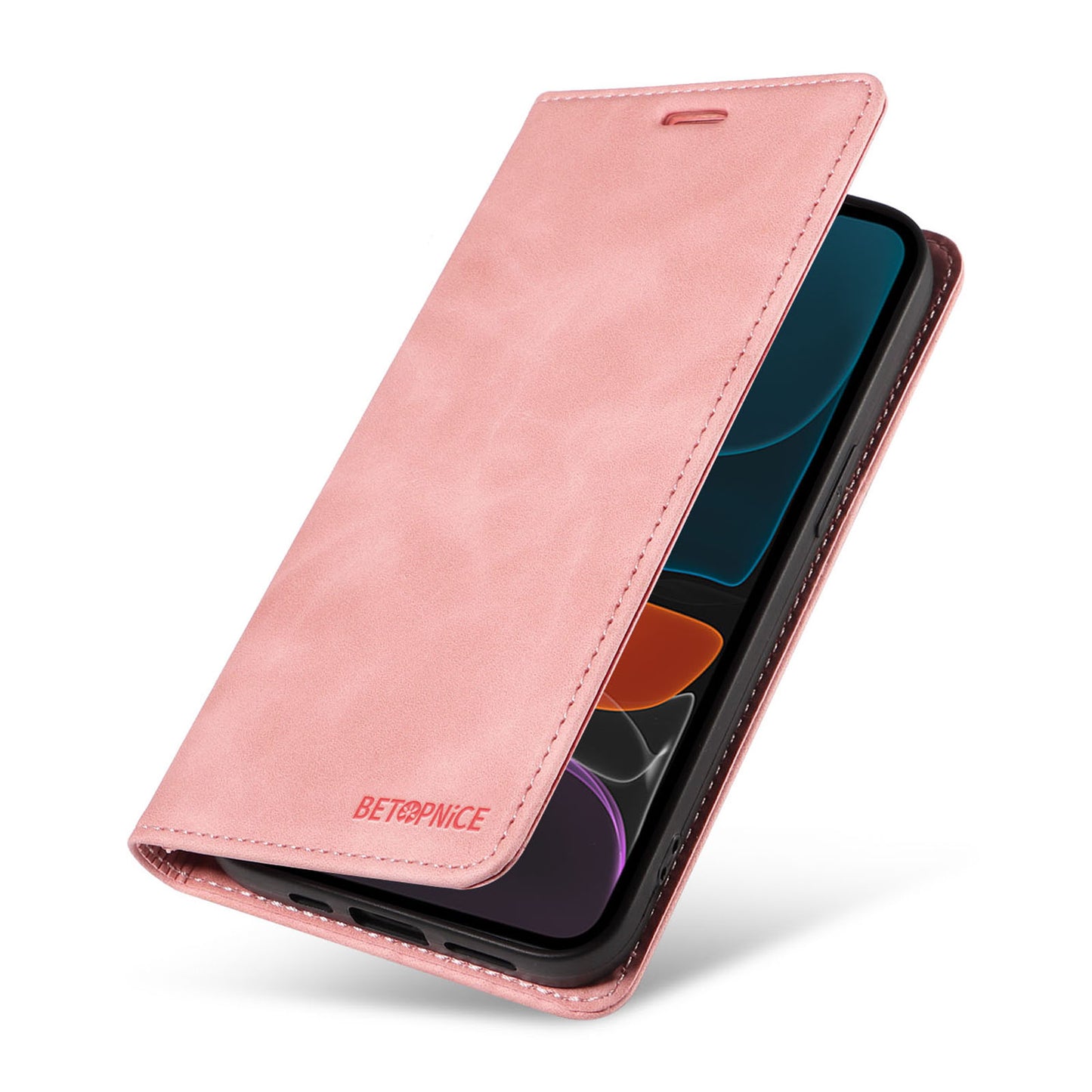 Uniqkart 003 For iPhone 12 / 12 Pro 6.1 inch Cell Phone Cover Wallet Leather Stand RFID Blocking Case - Pink