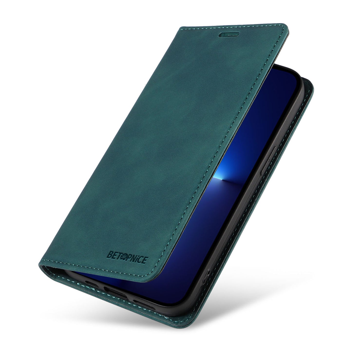 Uniqkart 003 For iPhone 12 Pro Max 6.7 inch Anti-scratch Phone Cover Wallet Leather Stand RFID Blocking Case - Green