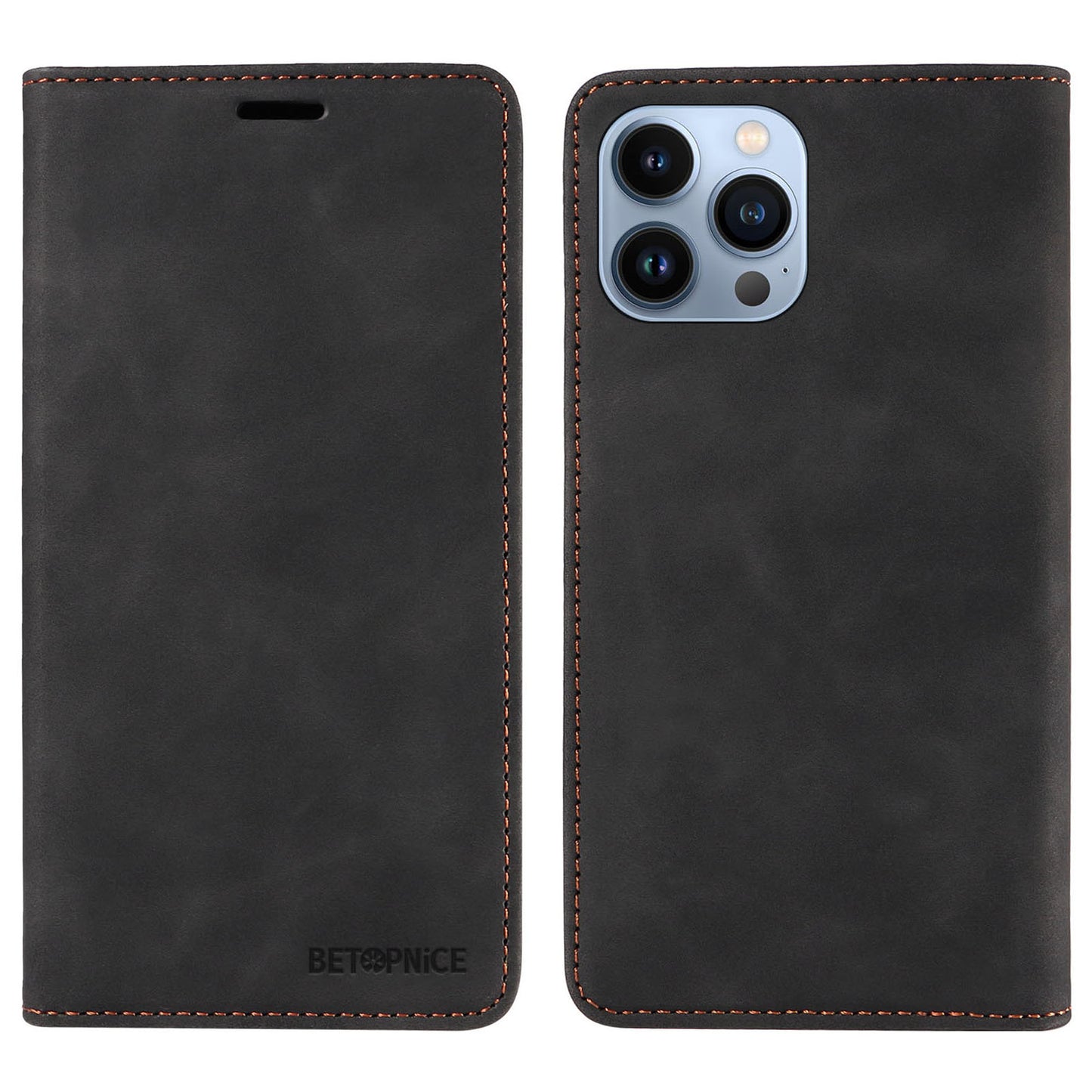 Uniqkart 003 For iPhone 12 Pro Max 6.7 inch Anti-scratch Phone Cover Wallet Leather Stand RFID Blocking Case - Black