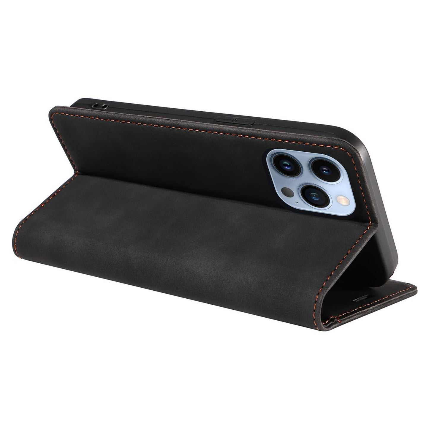 Uniqkart 003 For iPhone 12 Pro Max 6.7 inch Anti-scratch Phone Cover Wallet Leather Stand RFID Blocking Case - Black