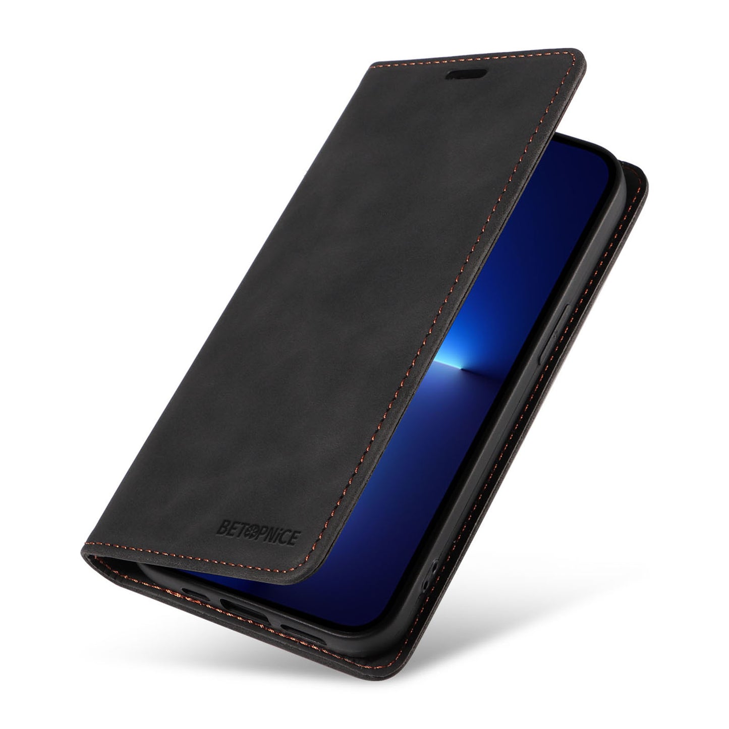 Uniqkart 003 For iPhone 12 Pro Max 6.7 inch Anti-scratch Phone Cover Wallet Leather Stand RFID Blocking Case - Black