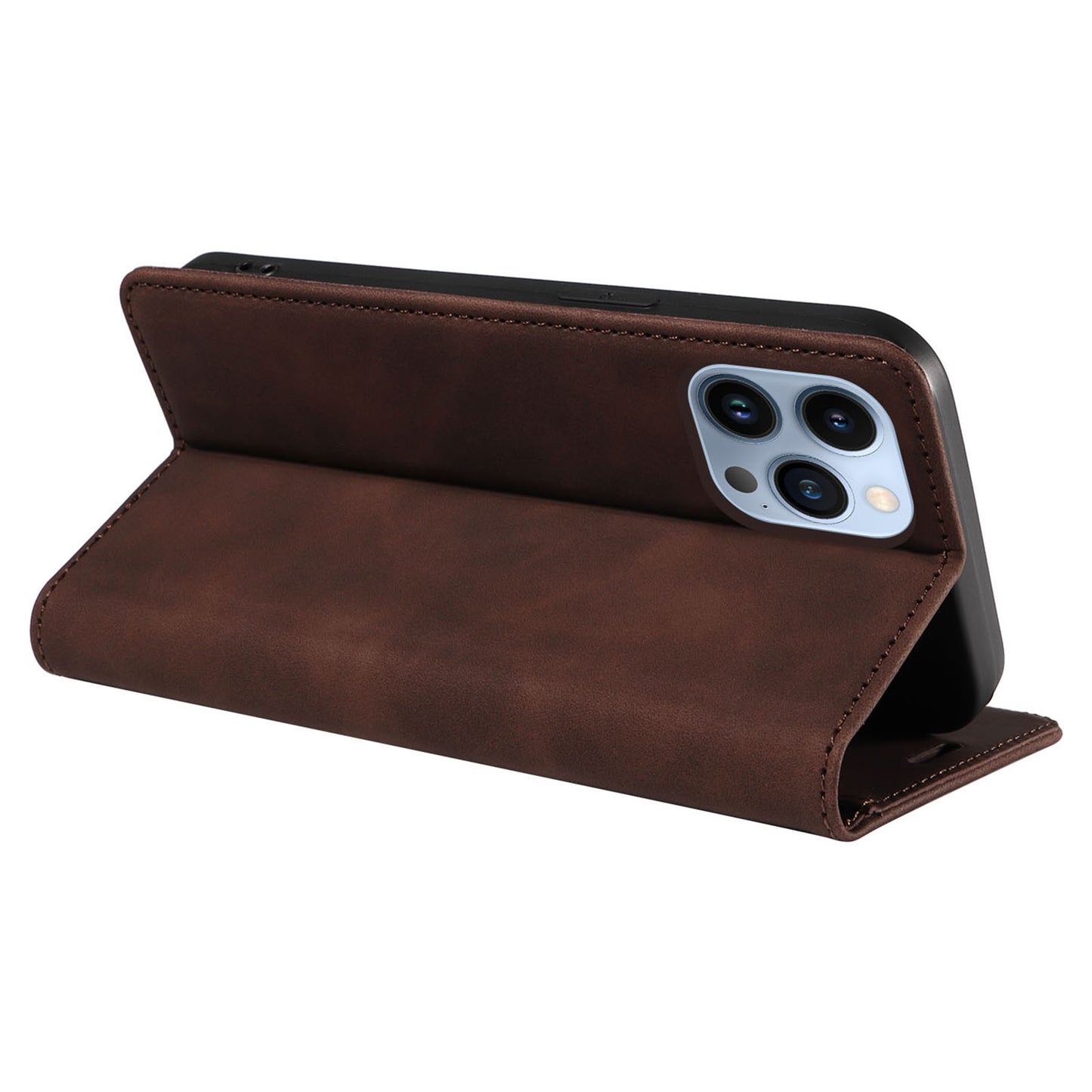 Uniqkart 003 For iPhone 12 Pro Max 6.7 inch Anti-scratch Phone Cover Wallet Leather Stand RFID Blocking Case - Brown