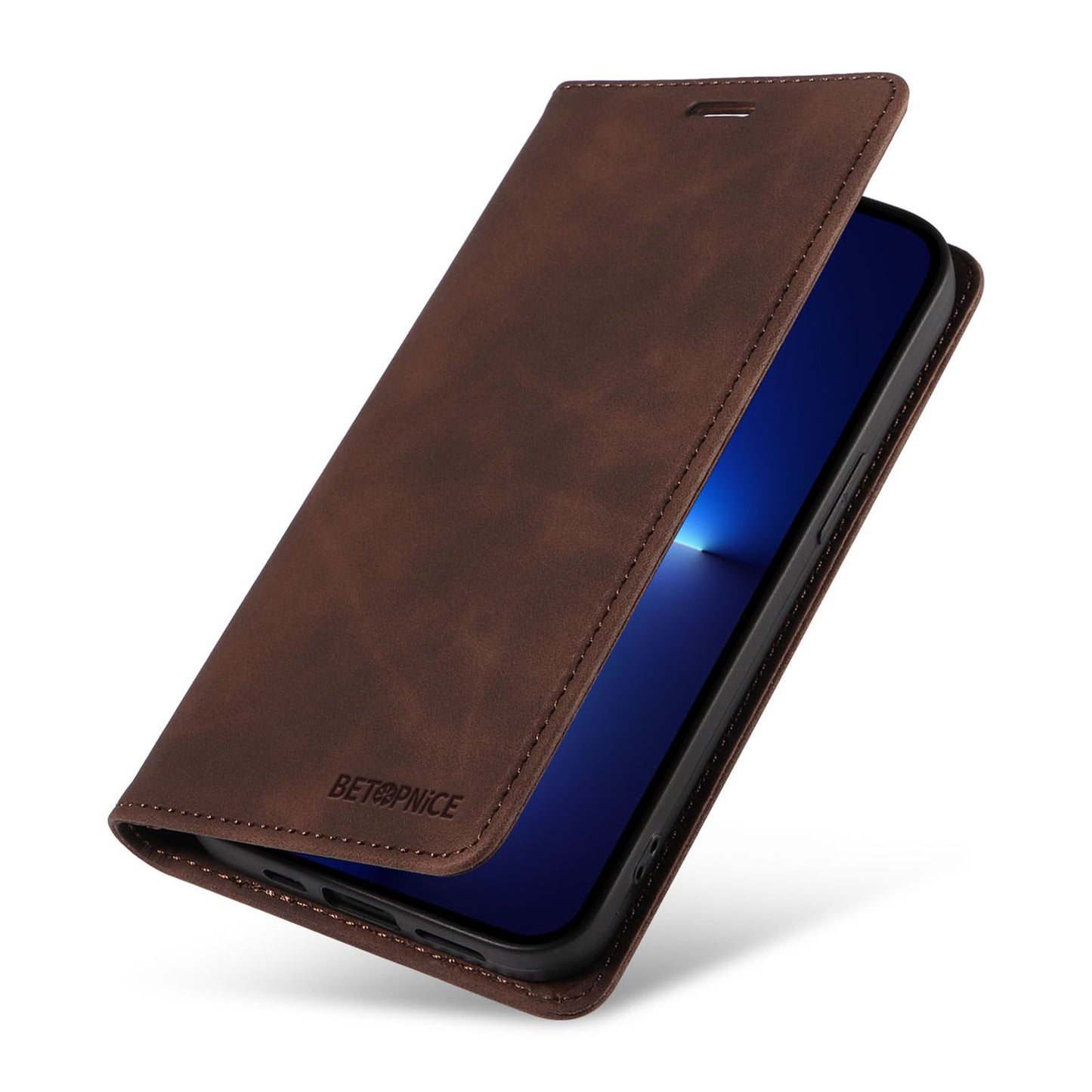 Uniqkart 003 For iPhone 12 Pro Max 6.7 inch Anti-scratch Phone Cover Wallet Leather Stand RFID Blocking Case - Brown