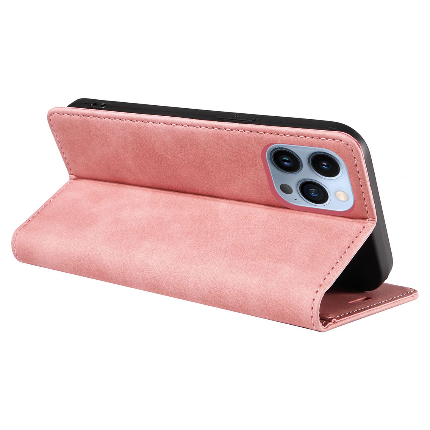 Uniqkart 003 For iPhone 12 Pro Max 6.7 inch Anti-scratch Phone Cover Wallet Leather Stand RFID Blocking Case - Pink