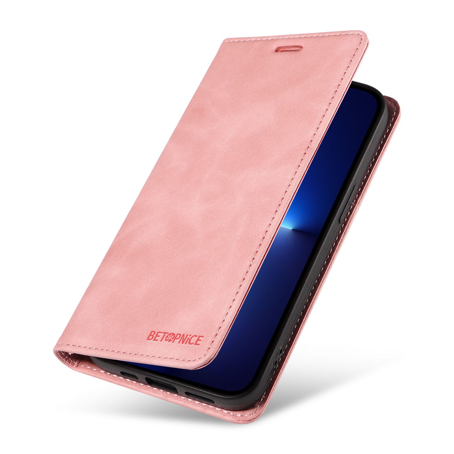 Uniqkart 003 For iPhone 12 Pro Max 6.7 inch Anti-scratch Phone Cover Wallet Leather Stand RFID Blocking Case - Pink