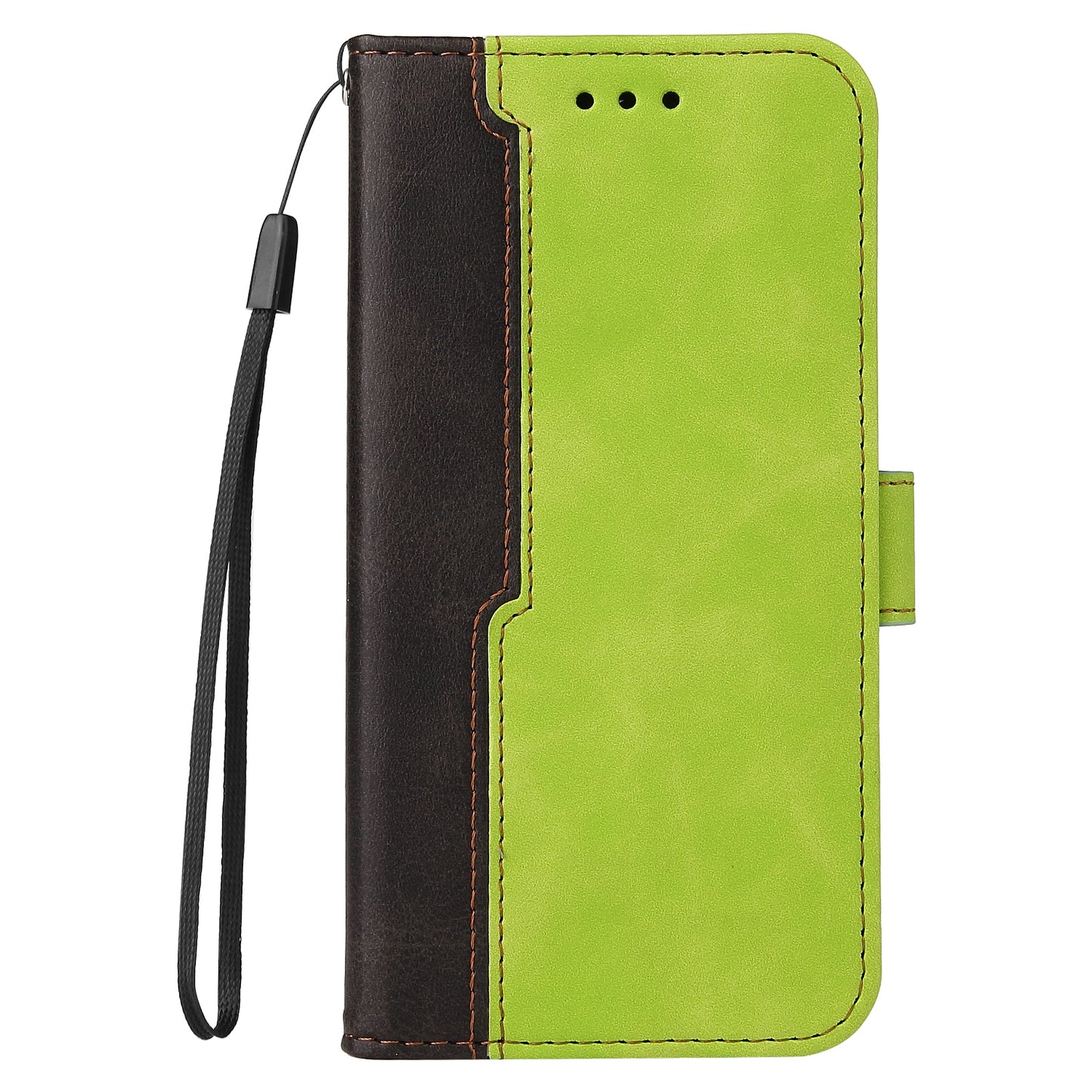 Phone Wallet Cover for iPhone 15 Business Style PU Leather Dual-color Splicing Flip Stand Anti-drop Case - Green