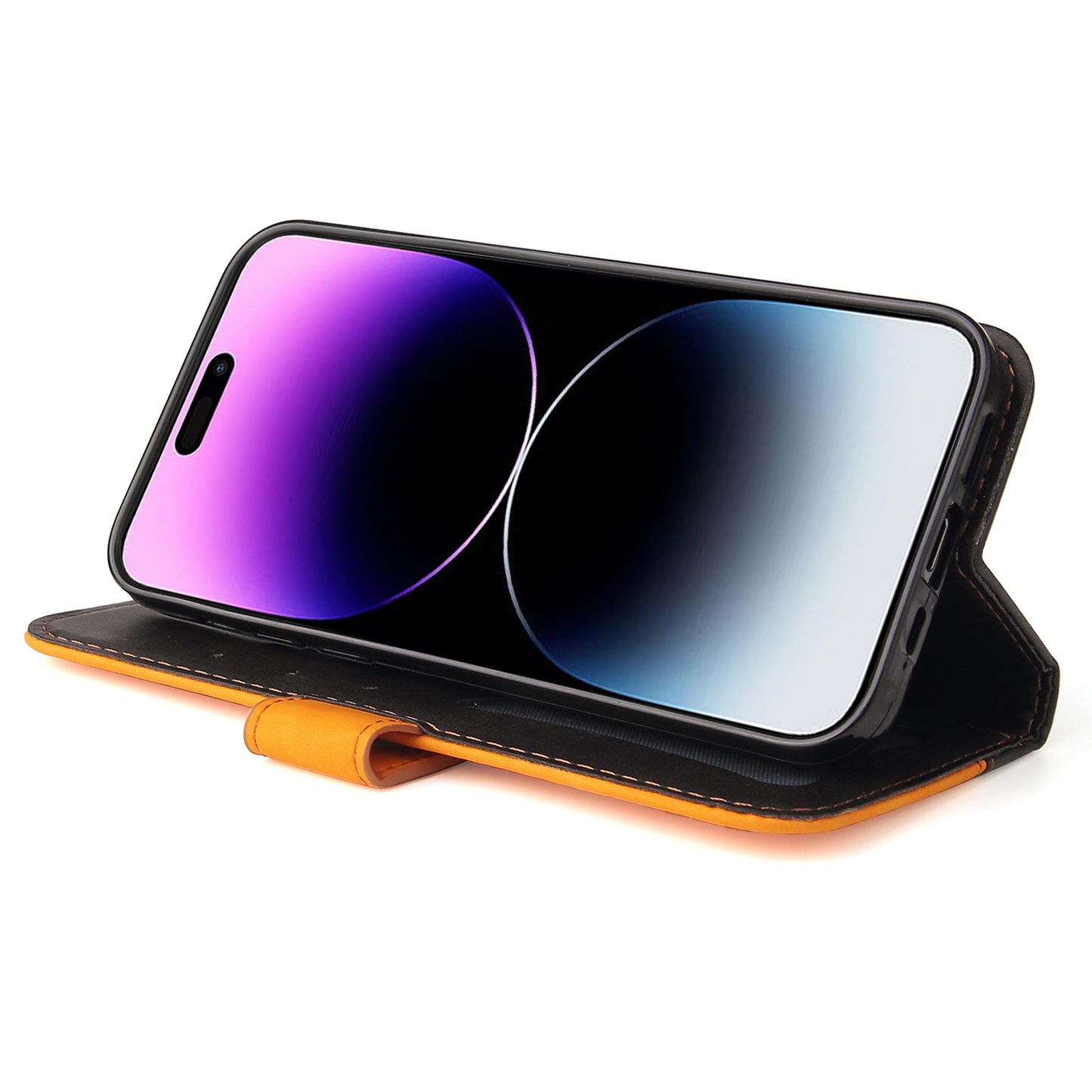 Stand Wallet Shell for iPhone 15 Ultra Business Style Phone Case Dual-color Splicing PU Leather Cover - Orange