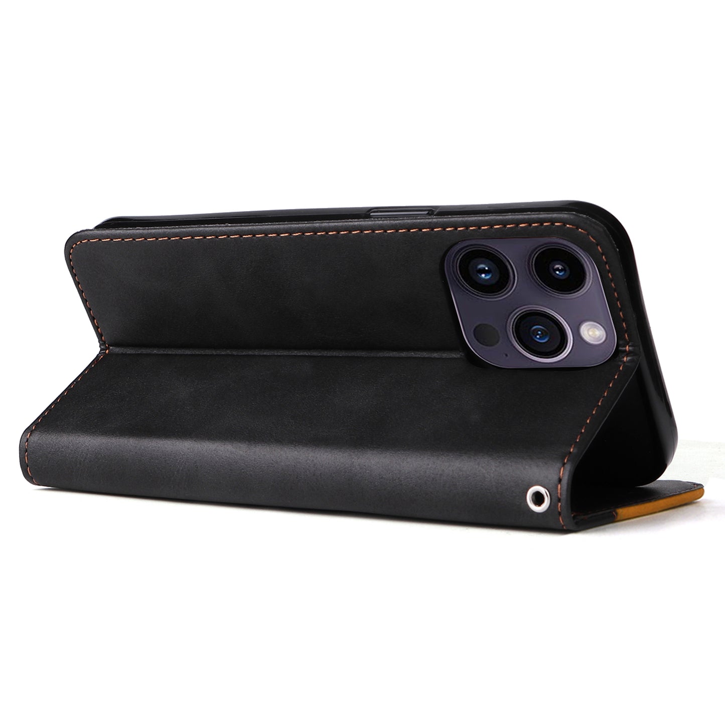 Stand Wallet Shell for iPhone 15 Ultra Business Style Phone Case Dual-color Splicing PU Leather Cover - Orange