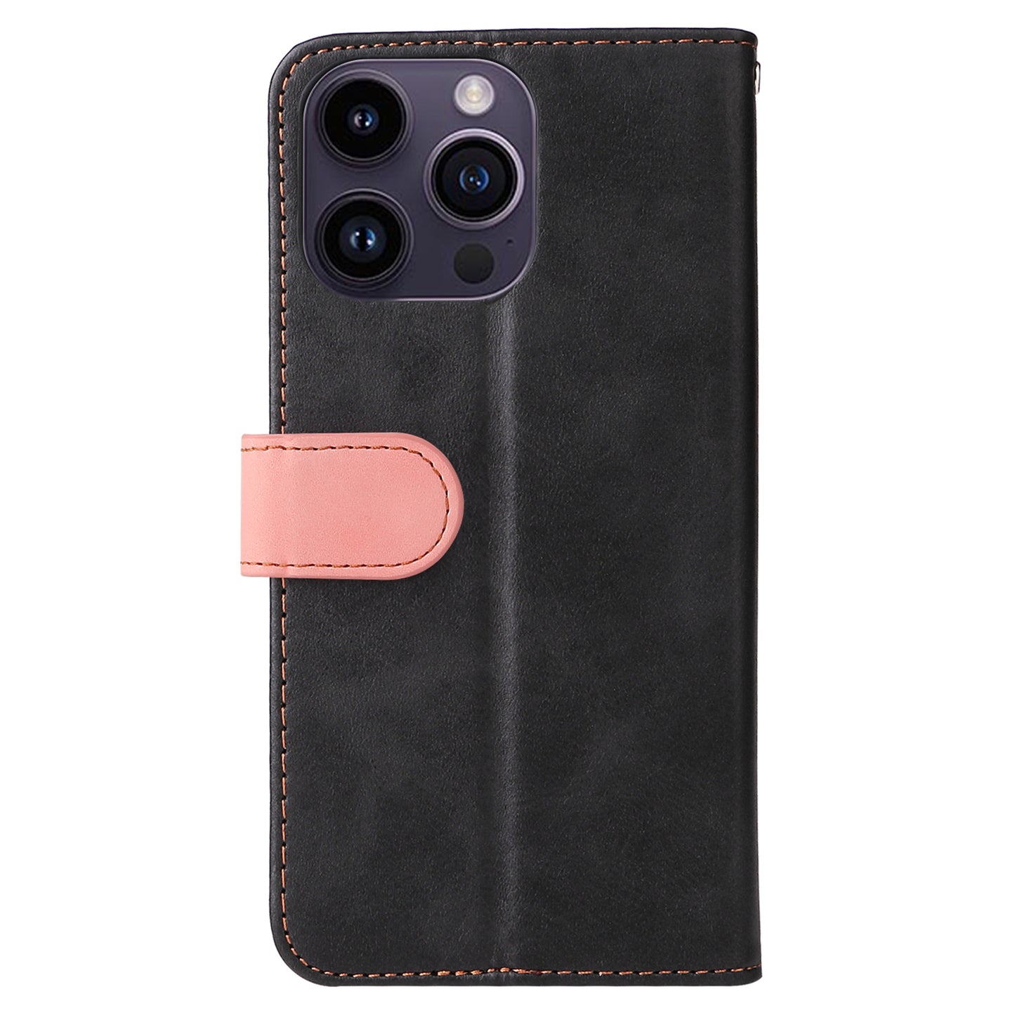 Stand Wallet Shell for iPhone 15 Ultra Business Style Phone Case Dual-color Splicing PU Leather Cover - Pink