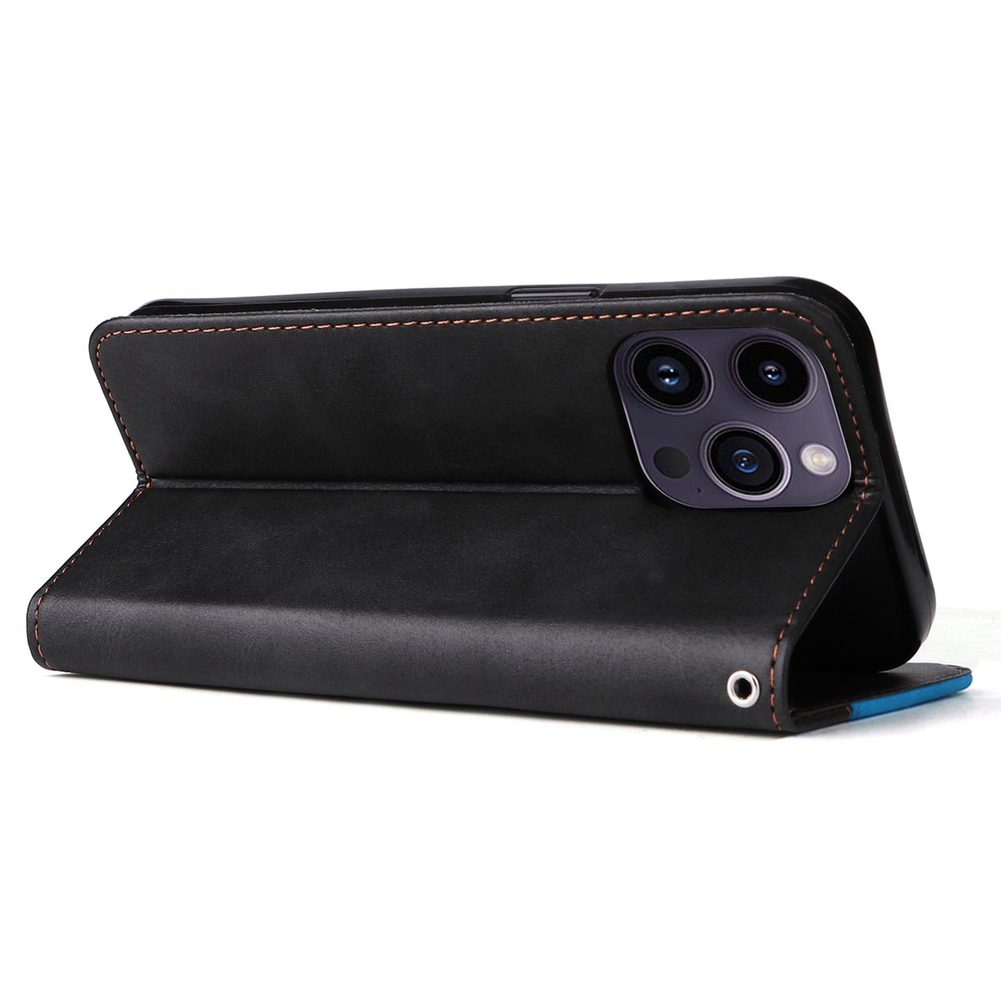 Stand Wallet Shell for iPhone 15 Ultra Business Style Phone Case Dual-color Splicing PU Leather Cover - Blue