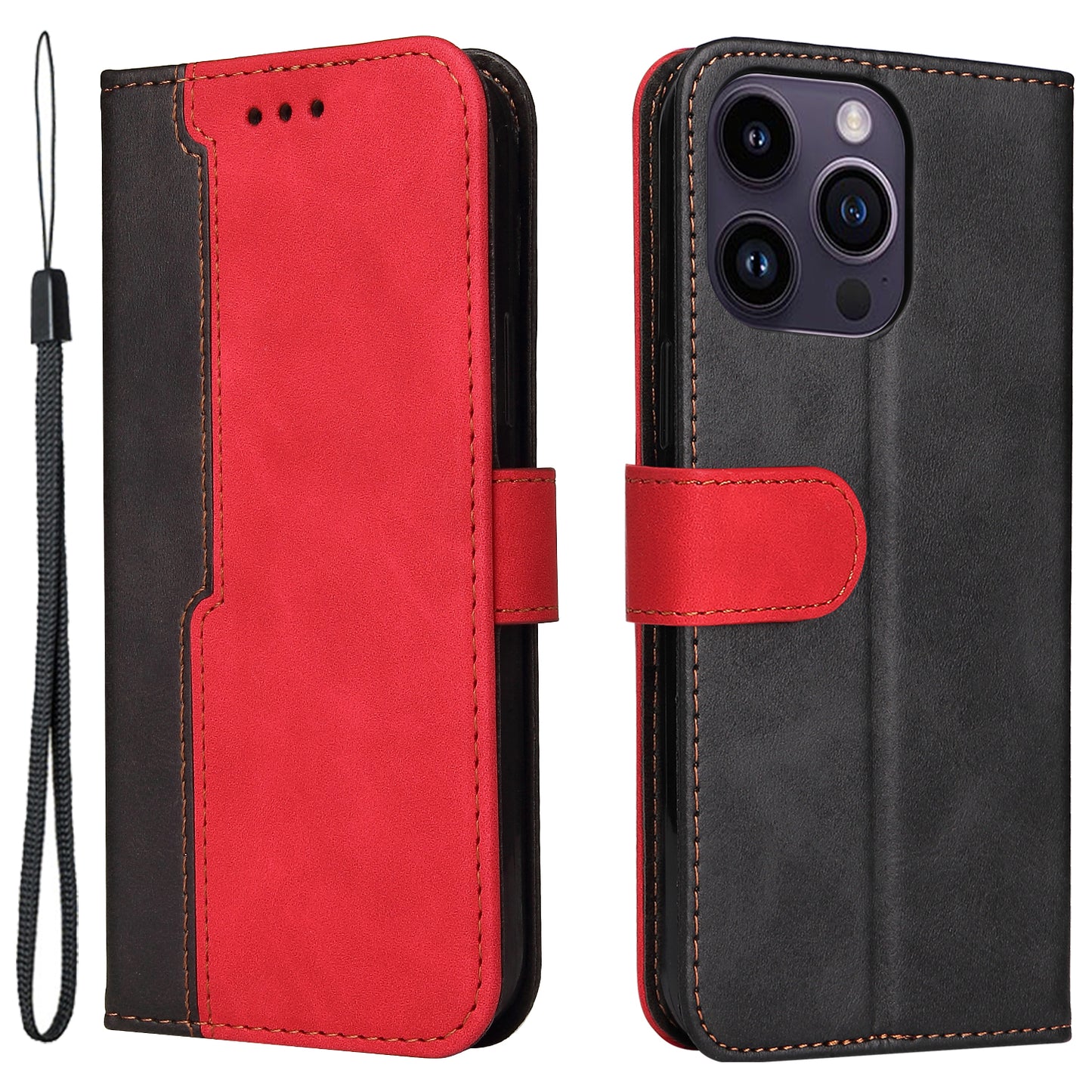 Stand Wallet Shell for iPhone 15 Ultra Business Style Phone Case Dual-color Splicing PU Leather Cover - Red