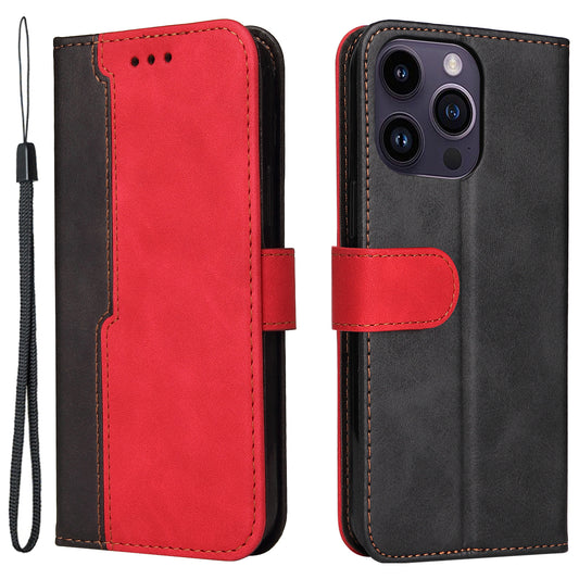 Stand Wallet Shell for iPhone 15 Ultra Business Style Phone Case Dual-color Splicing PU Leather Cover - Red