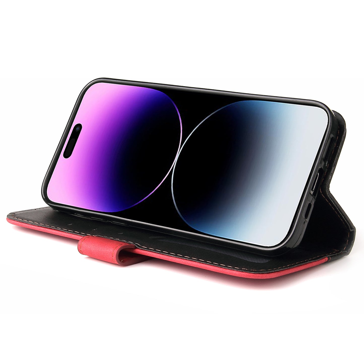 Stand Wallet Shell for iPhone 15 Ultra Business Style Phone Case Dual-color Splicing PU Leather Cover - Red