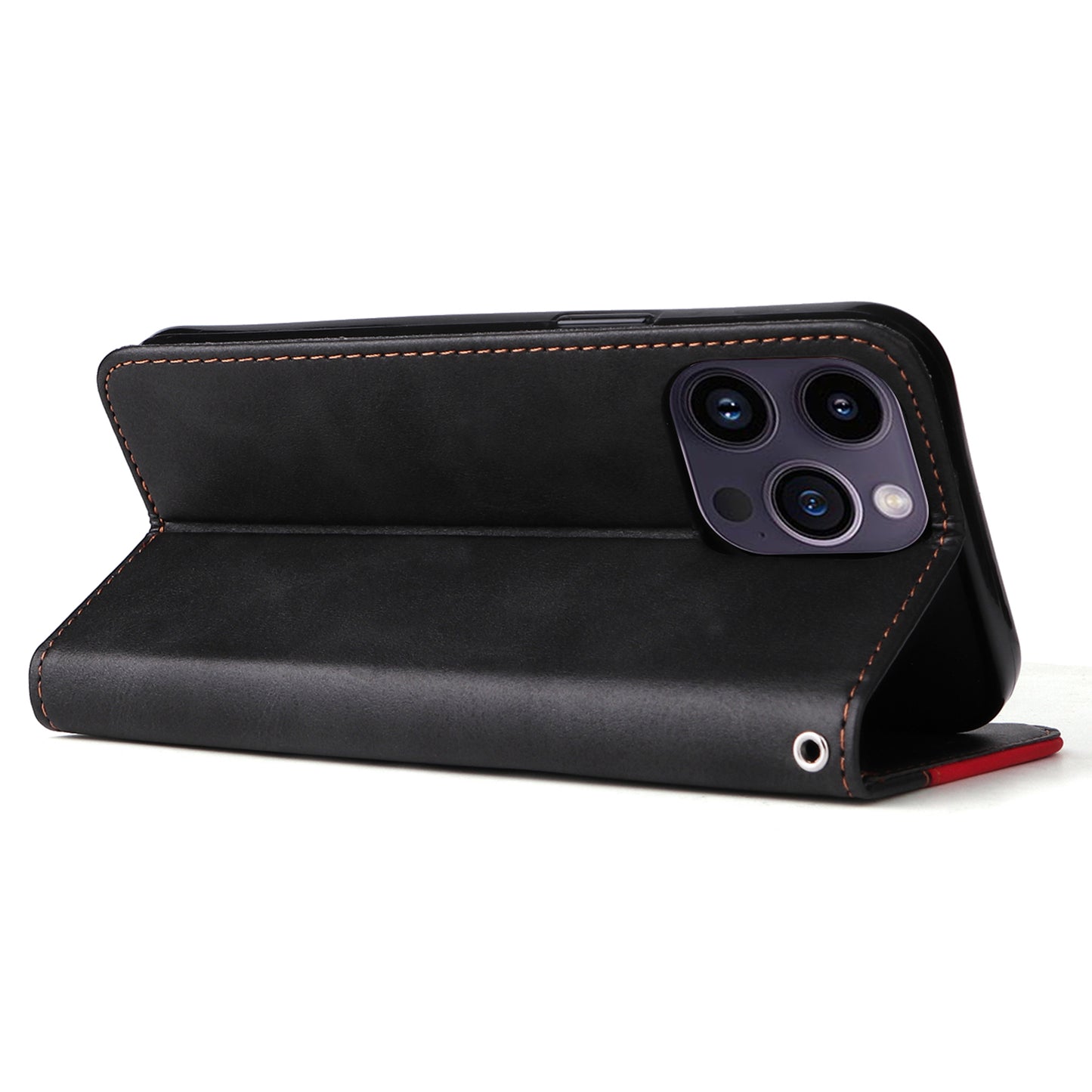 Stand Wallet Shell for iPhone 15 Ultra Business Style Phone Case Dual-color Splicing PU Leather Cover - Red