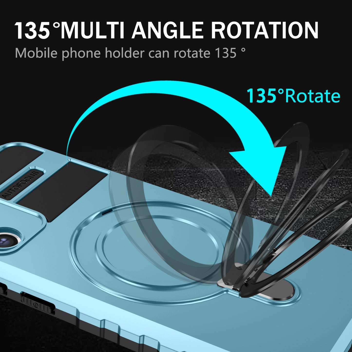 Uniqkart for Samsung Galaxy S21 FE 5G Cell Phone Case PC+TPU Magnetic Metal Ring Kickstand Cover - Baby Blue