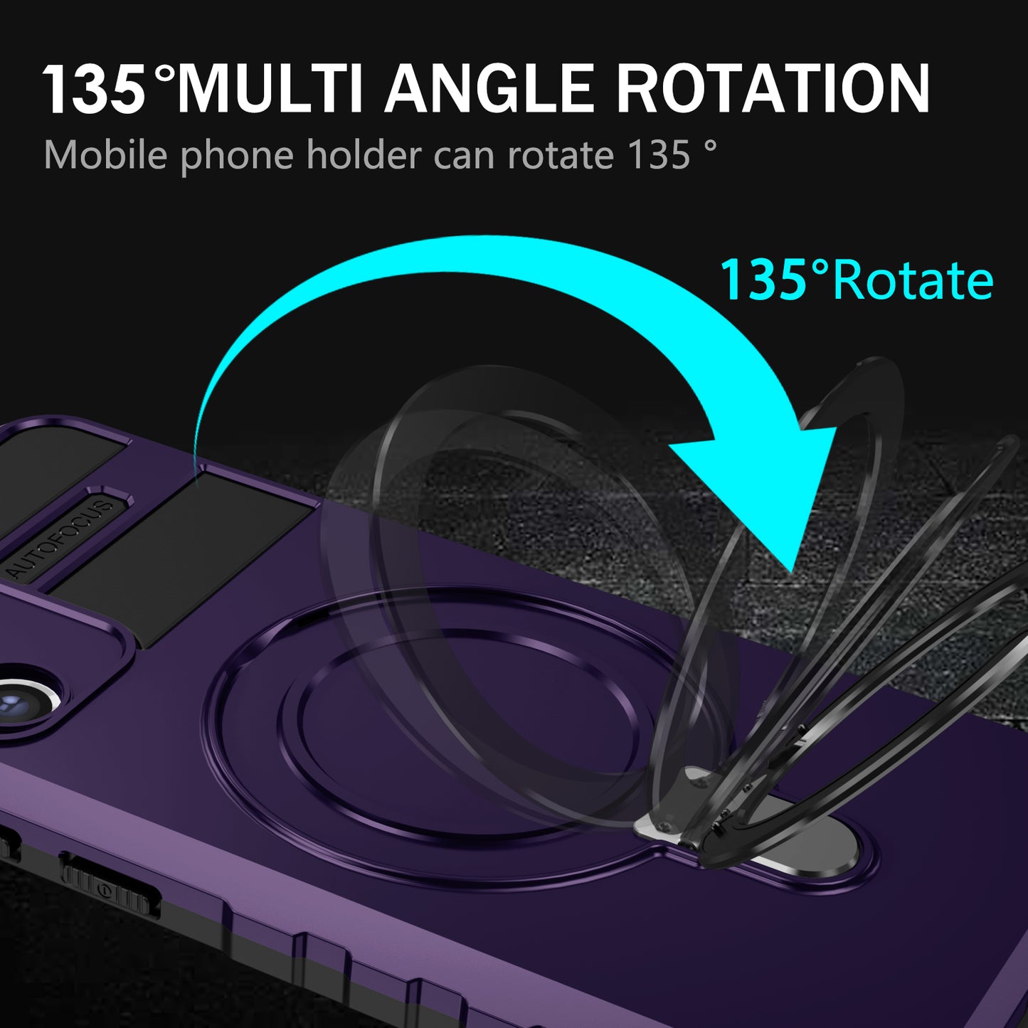 Uniqkart for Samsung Galaxy S21 FE 5G Cell Phone Case PC+TPU Magnetic Metal Ring Kickstand Cover - Purple