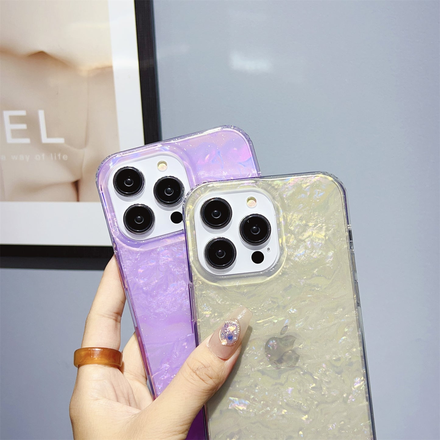 Uniqkart for iPhone 12 Pro Max 6.7 inch IMD Shell Pattern Shockproof Case TPU+PC Phone Cover - Light Purple