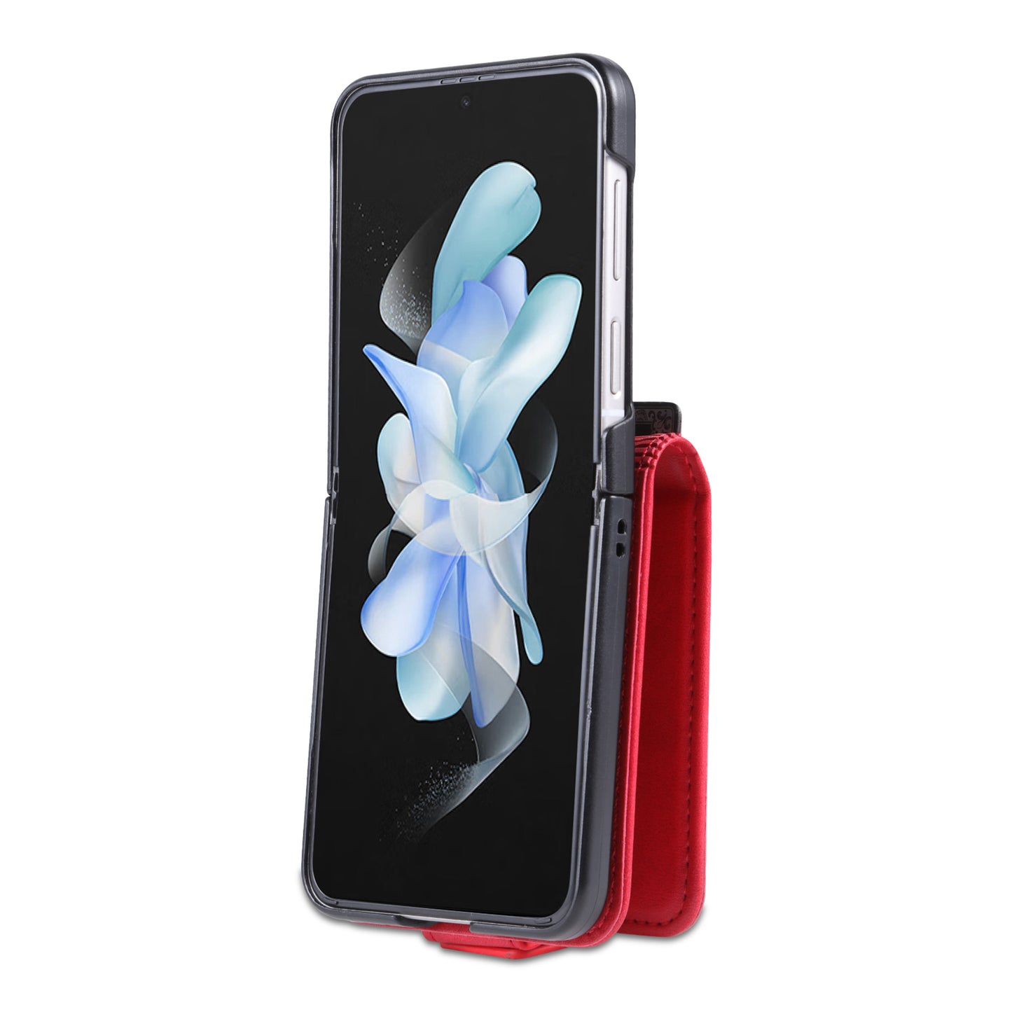 Uniqkart For Samsung Galaxy Z Flip5 5G Leather Phone Case Card Holder Phone Cover - Red