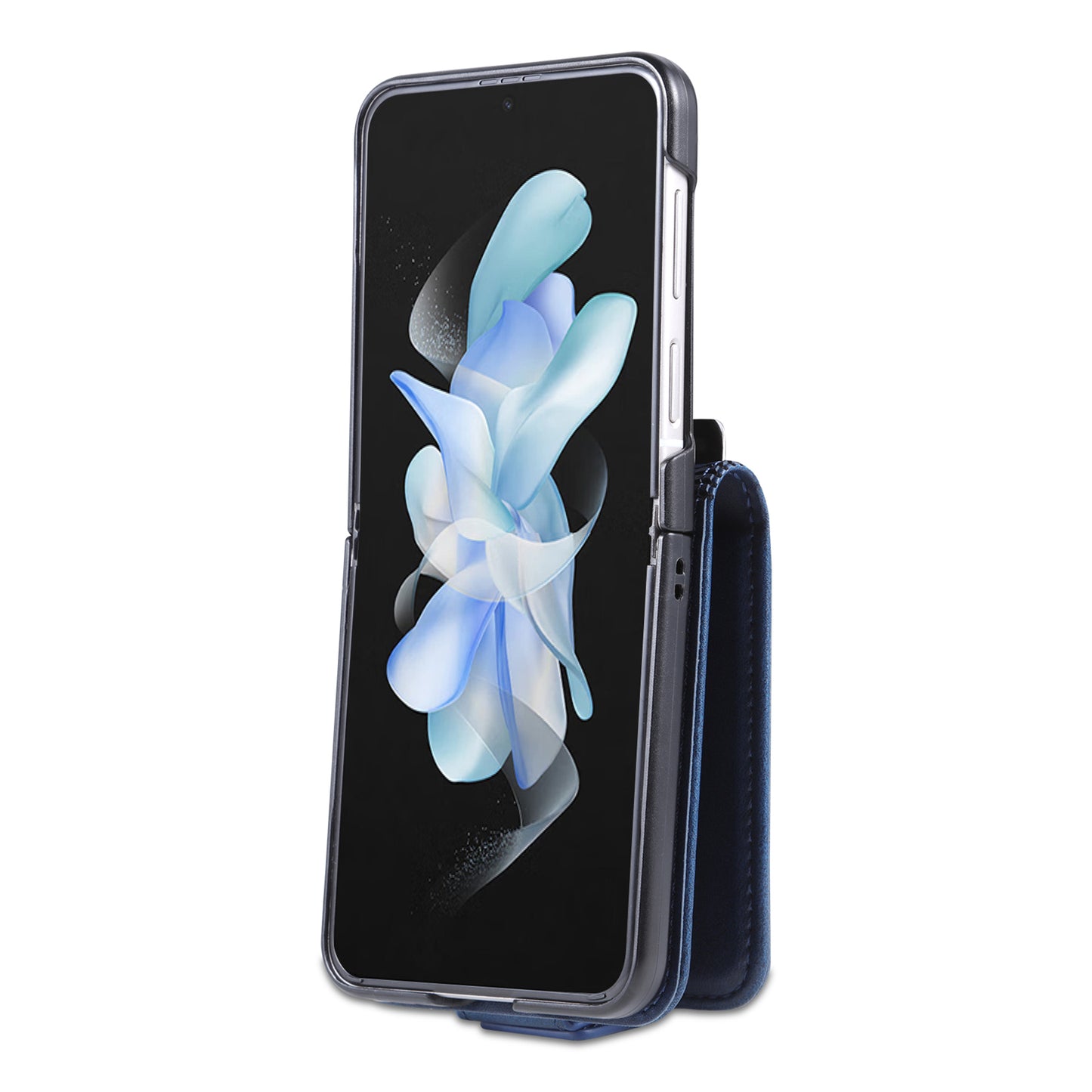 Uniqkart For Samsung Galaxy Z Flip5 5G Leather Phone Case Card Holder Phone Cover - Blue