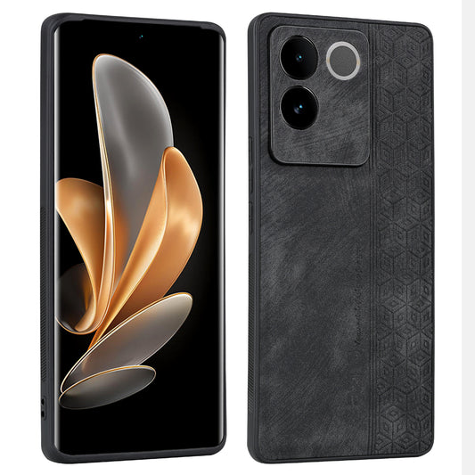 Uniqkart For vivo S17e 5G Imprinted PU Leather+TPU Case Anti-drop Phone Cover - Black