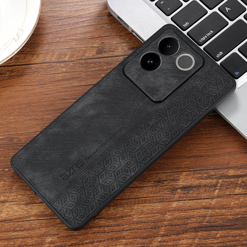 Uniqkart For vivo S17e 5G Imprinted PU Leather+TPU Case Anti-drop Phone Cover - Black