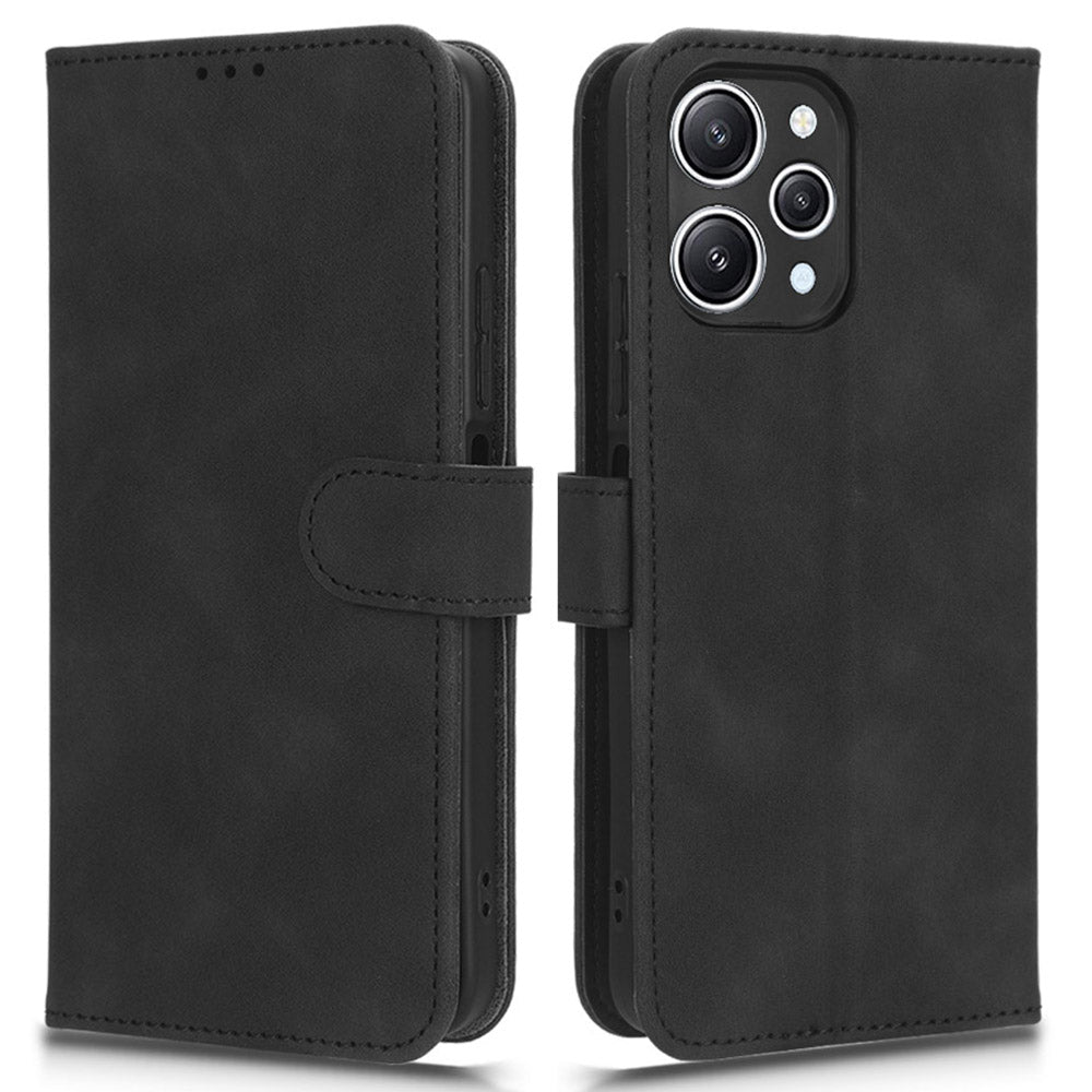 PU Leather Phone Cover for Xiaomi Redmi 12 4G , Cell Phone Case Skin-touch Stand Wallet Shell - Black
