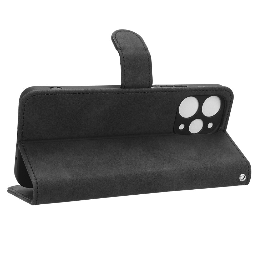 PU Leather Phone Cover for Xiaomi Redmi 12 4G , Cell Phone Case Skin-touch Stand Wallet Shell - Black