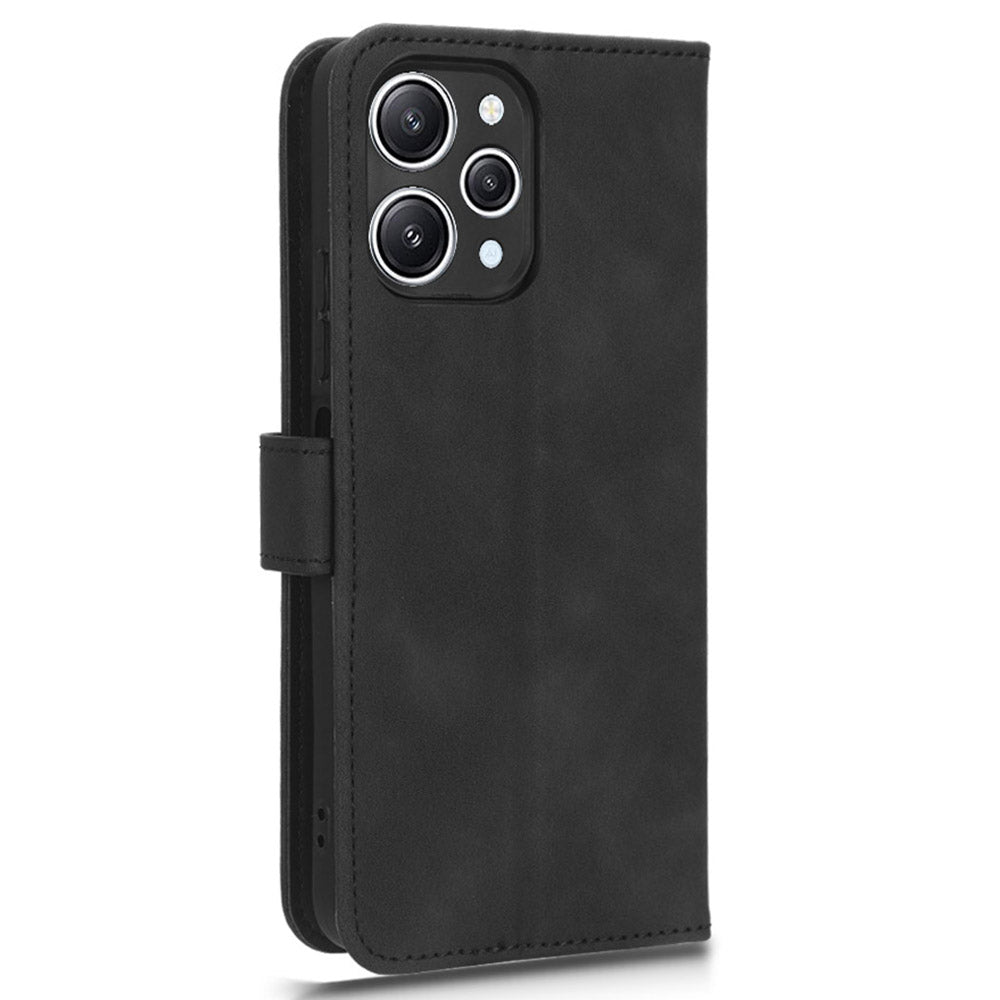 PU Leather Phone Cover for Xiaomi Redmi 12 4G , Cell Phone Case Skin-touch Stand Wallet Shell - Black