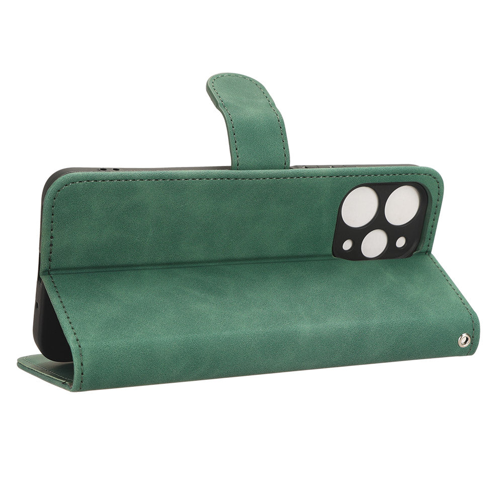 PU Leather Phone Cover for Xiaomi Redmi 12 4G , Cell Phone Case Skin-touch Stand Wallet Shell - Green