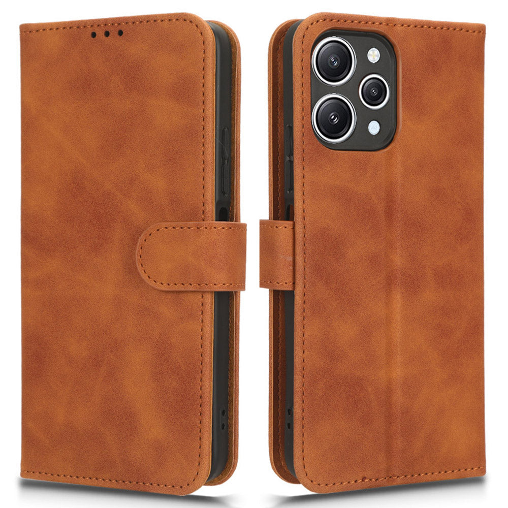 PU Leather Phone Cover for Xiaomi Redmi 12 4G , Cell Phone Case Skin-touch Stand Wallet Shell - Brown