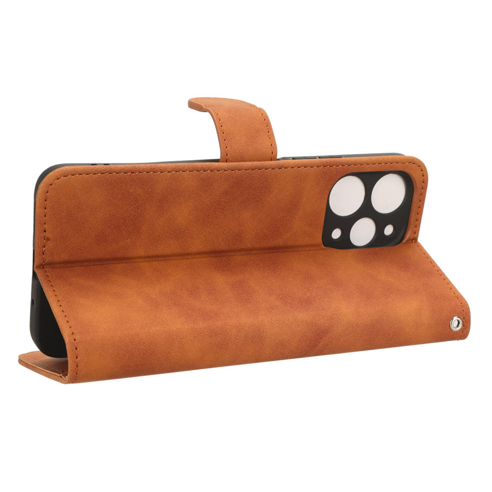 PU Leather Phone Cover for Xiaomi Redmi 12 4G , Cell Phone Case Skin-touch Stand Wallet Shell - Brown