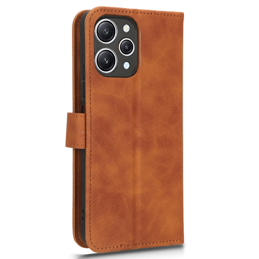 PU Leather Phone Cover for Xiaomi Redmi 12 4G , Cell Phone Case Skin-touch Stand Wallet Shell - Brown