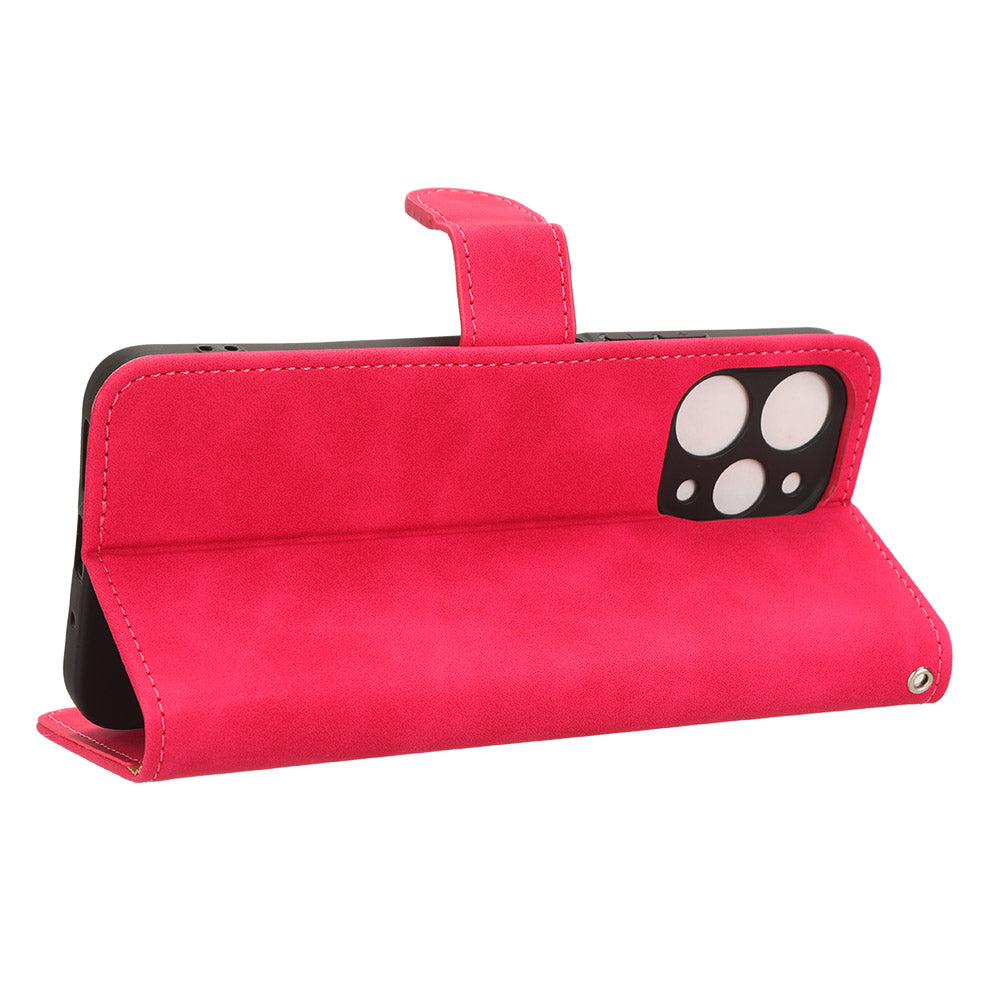PU Leather Phone Cover for Xiaomi Redmi 12 4G , Cell Phone Case Skin-touch Stand Wallet Shell - Rose