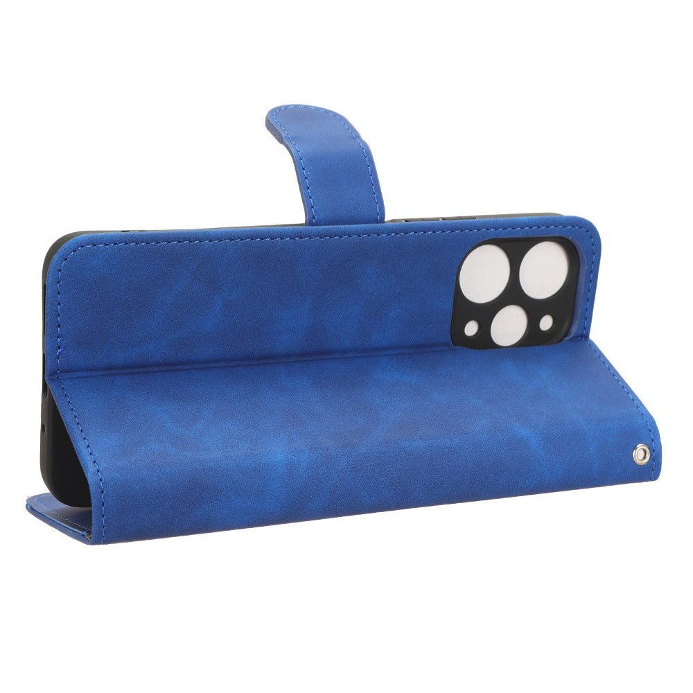 PU Leather Phone Cover for Xiaomi Redmi 12 4G , Cell Phone Case Skin-touch Stand Wallet Shell - Blue