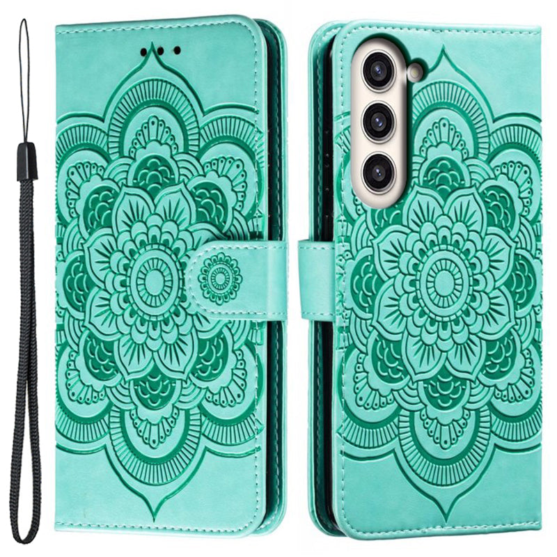 Uniqkart for Samsung Galaxy S23+ Imprinting Mandala Flower Phone Cover Flip PU Leather Stand Protective Case - Green