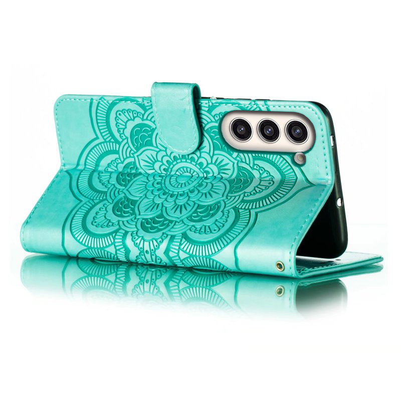 Uniqkart for Samsung Galaxy S23+ Imprinting Mandala Flower Phone Cover Flip PU Leather Stand Protective Case - Green