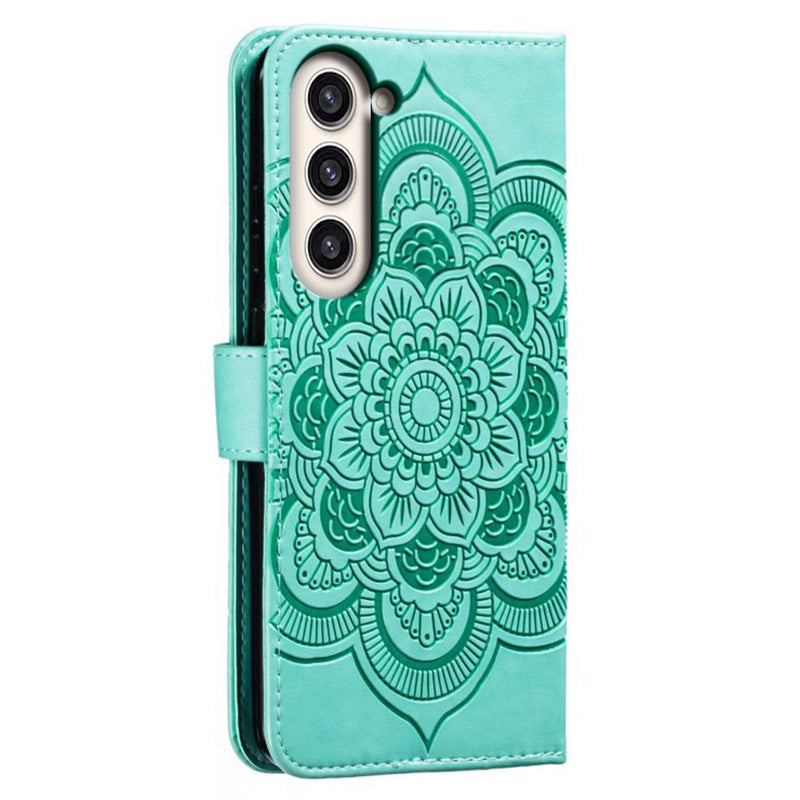 Uniqkart for Samsung Galaxy S23+ Imprinting Mandala Flower Phone Cover Flip PU Leather Stand Protective Case - Green