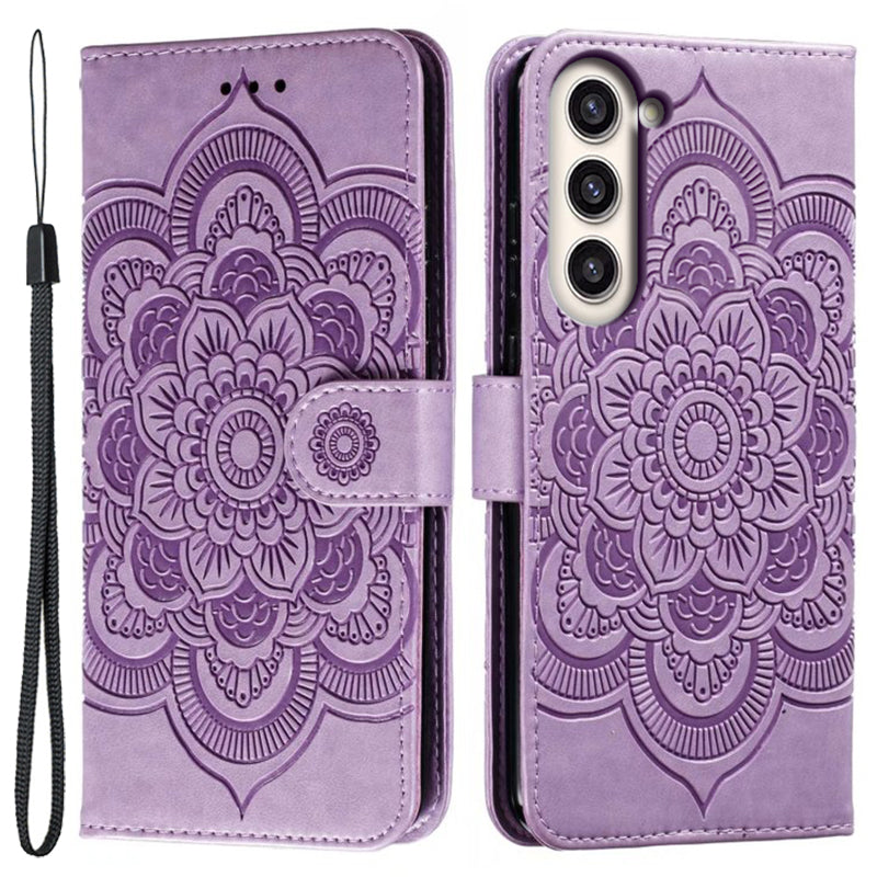 Uniqkart for Samsung Galaxy S23+ Imprinting Mandala Flower Phone Cover Flip PU Leather Stand Protective Case - Purple