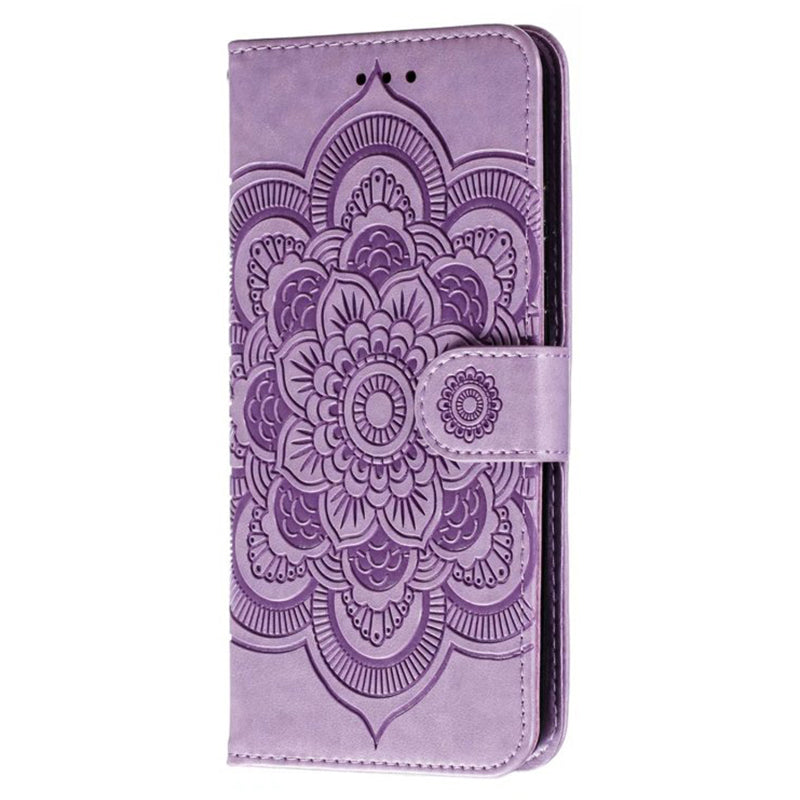 Uniqkart for Samsung Galaxy S23+ Imprinting Mandala Flower Phone Cover Flip PU Leather Stand Protective Case - Purple