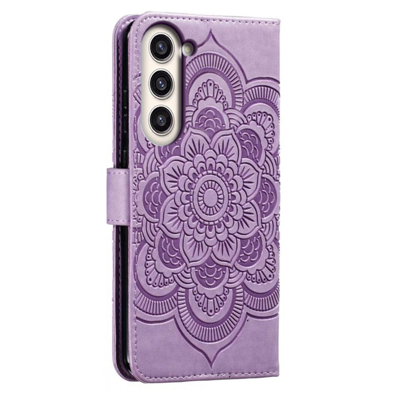 Uniqkart for Samsung Galaxy S23+ Imprinting Mandala Flower Phone Cover Flip PU Leather Stand Protective Case - Purple