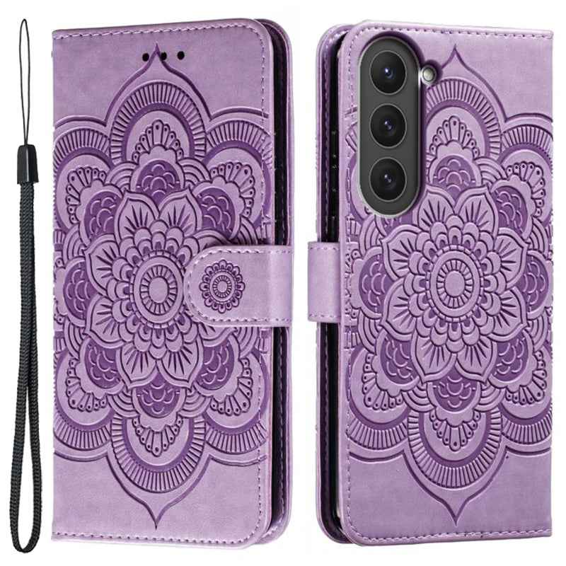 Uniqkart for Samsung Galaxy S23 PU Leather+TPU Phone Cover Imprinting Mandala Flower Flip Stand Cell Phone Case - Purple