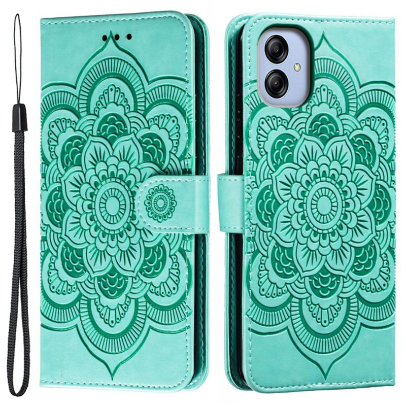 Uniqkart for Samsung Galaxy A04e 4G / M04 4G / F04 4G Stand Phone Case Imprinting Mandala Flower Flip PU Leather Magnetic Protective Cover - Green
