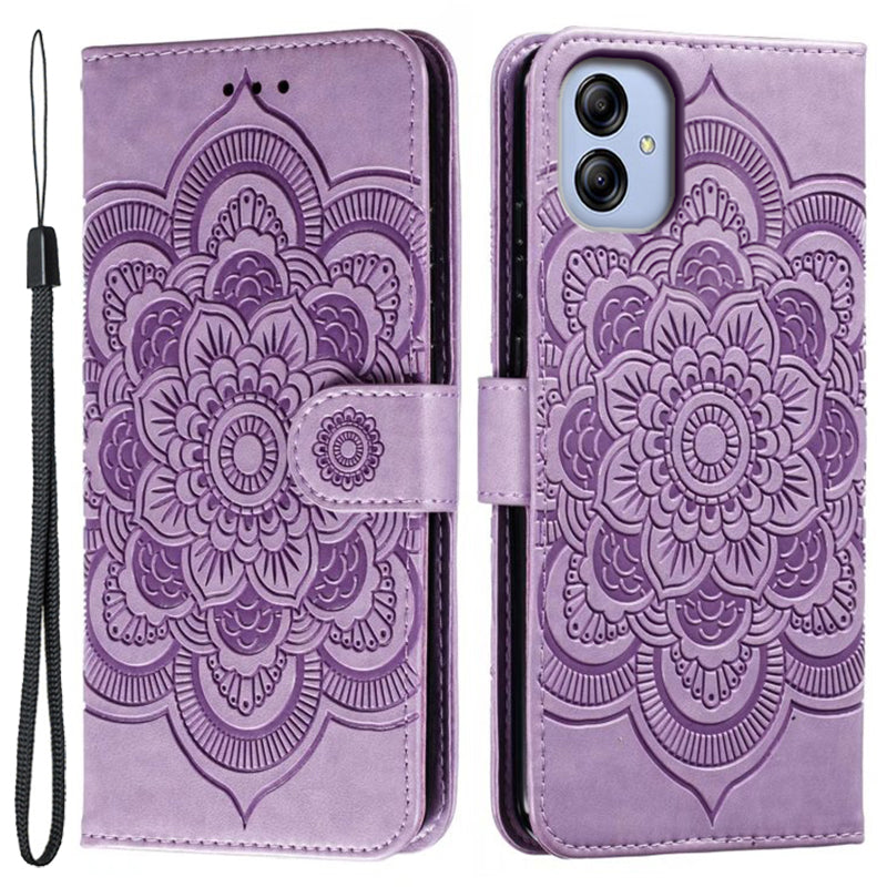 Uniqkart for Samsung Galaxy A04e 4G / M04 4G / F04 4G Stand Phone Case Imprinting Mandala Flower Flip PU Leather Magnetic Protective Cover - Purple